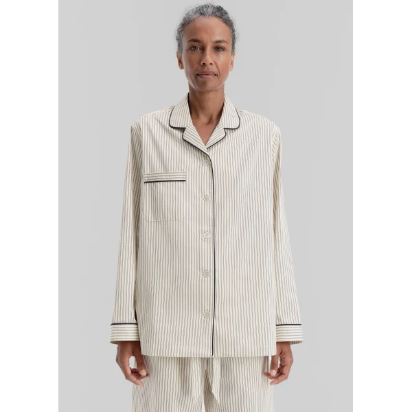The Frankie Shop Sateen Pyjama Shirt - Brown Pinstripe - Oversized Minimalist Loungewear in Multicolour - Shop at Luxury Shoes 