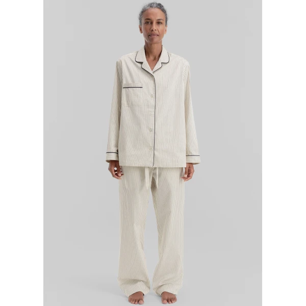 The Frankie Shop Sateen Pyjama Shirt - Brown Pinstripe - Oversized Minimalist Loungewear in Multicolour - Shop at Luxury Shoes 
