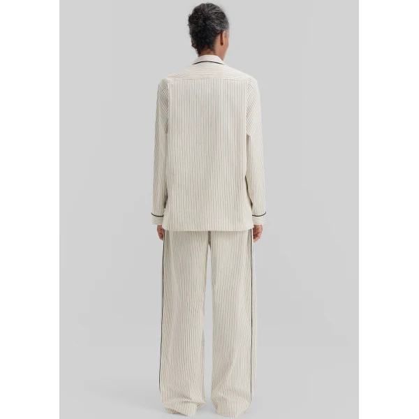 The Frankie Shop Sateen Pyjama Shirt - Brown Pinstripe - Oversized Minimalist Loungewear in Multicolour - Shop at Luxury Shoes 