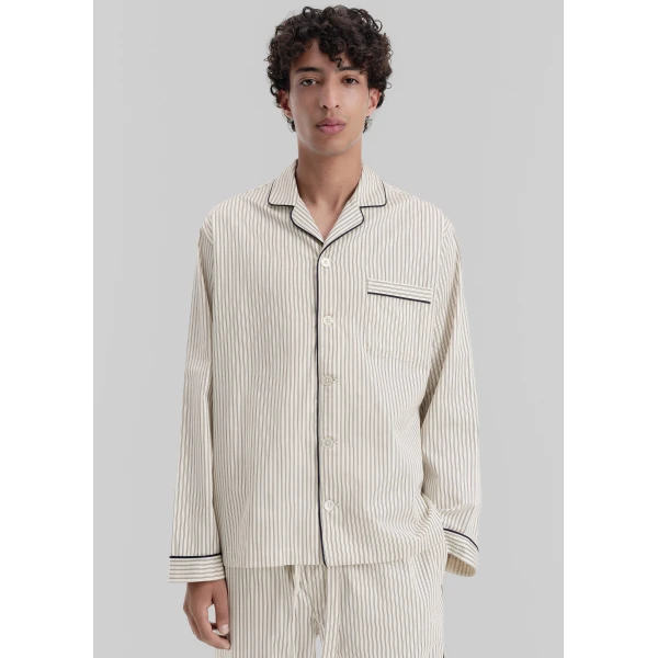 The Frankie Shop Sateen Pyjama Shirt - Brown Pinstripe - Oversized Minimalist Loungewear in Multicolour - Shop at Luxury Shoes 