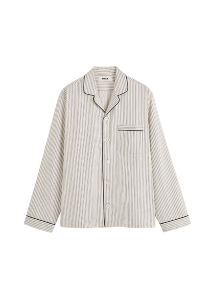 The Frankie Shop Sateen Pyjama Shirt - Brown Pinstripe - Oversized Minimalist Loungewear in Multicolour - Shop at Luxury Shoes 