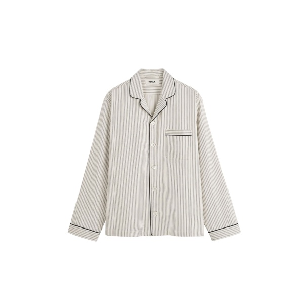 The Frankie Shop Sateen Pyjama Shirt - Brown Pinstripe - Oversized Minimalist Loungewear in Multicolour - Shop at Luxury Shoes 