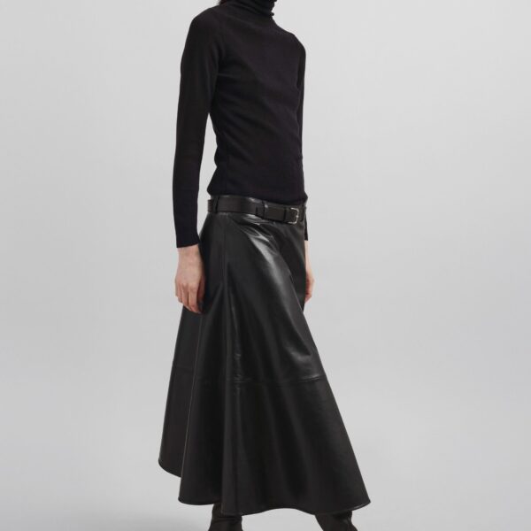 The Frankie Shop Savil Leather Midi Skirt – Black, view 3