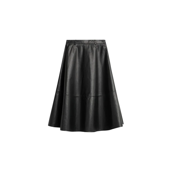 The Frankie Shop Savil Leather Midi Skirt - Black - Oversized Minimalist Skirts in Black - Shop at Luxury Shoes 