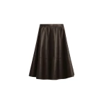 The Frankie Shop Savil Leather Midi Skirt - Dark Brown - Oversized Minimalist Skirts in Beige - Shop at Luxury Shoes 