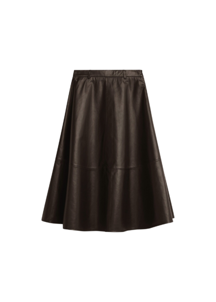 The Frankie Shop Savil Leather Midi Skirt - Dark Brown - Oversized Minimalist Skirts in Beige - Shop at Luxury Shoes 