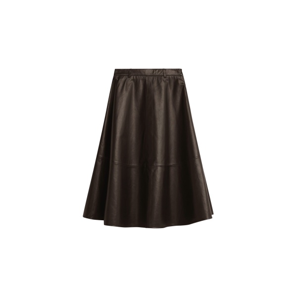 The Frankie Shop Savil Leather Midi Skirt - Dark Brown - Oversized Minimalist Skirts in Beige - Shop at Luxury Shoes 