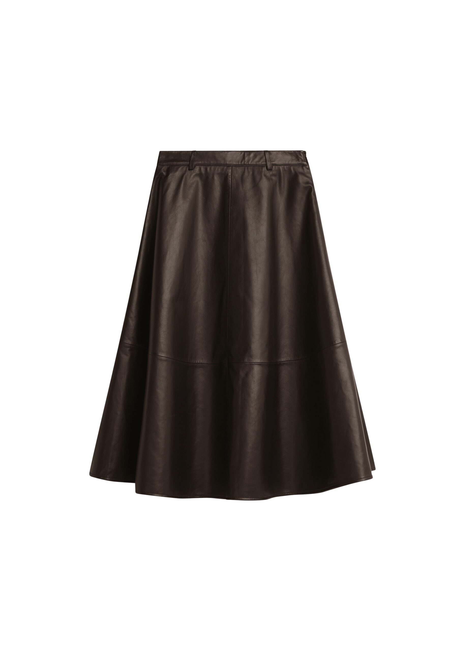 The Frankie Shop Savil Leather Midi Skirt - Dark Brown - Oversized Minimalist Skirts in Beige - Shop at Luxury Shoes 