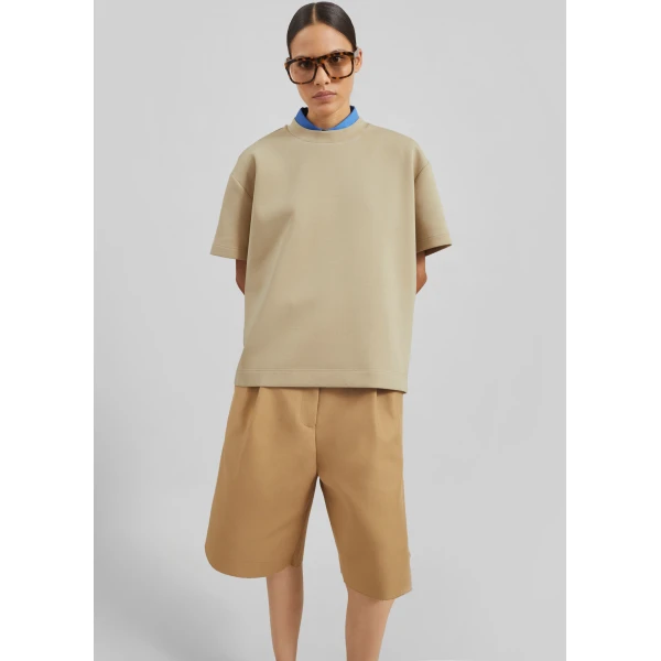 The Frankie Shop Scoob Boxy T-Shirt - Beige - Oversized Minimalist Tops in Beige - Shop at Luxury Shoes 