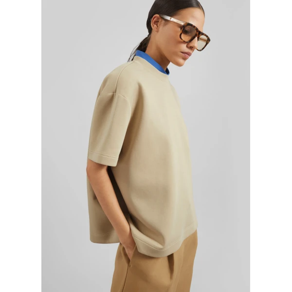 The Frankie Shop Scoob Boxy T-Shirt - Beige - Oversized Minimalist Tops in Beige - Shop at Luxury Shoes 