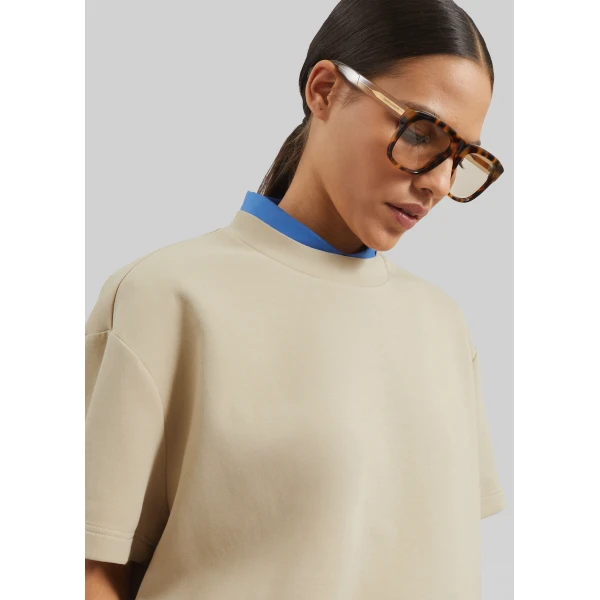 The Frankie Shop Scoob Boxy T-Shirt - Beige - Oversized Minimalist Tops in Beige - Shop at Luxury Shoes 