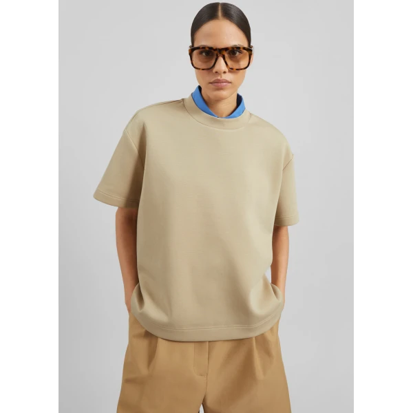 The Frankie Shop Scoob Boxy T-Shirt - Beige - Oversized Minimalist Tops in Beige - Shop at Luxury Shoes 