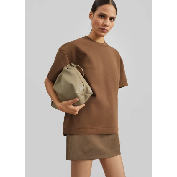 The Frankie Shop Scoob Boxy T-Shirt - Light Brown - Oversized Minimalist Tops in Beige - Shop at Luxury Shoes 