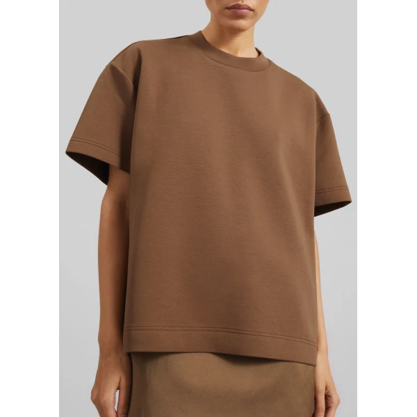 The Frankie Shop Scoob Boxy T-Shirt - Light Brown - Oversized Minimalist Tops in Beige - Shop at Luxury Shoes 