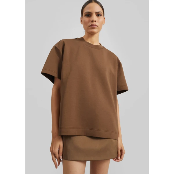 The Frankie Shop Scoob Boxy T-Shirt - Light Brown - Oversized Minimalist Tops in Beige - Shop at Luxury Shoes 