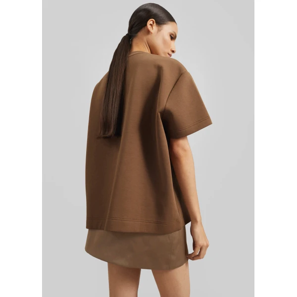 The Frankie Shop Scoob Boxy T-Shirt - Light Brown - Oversized Minimalist Tops in Beige - Shop at Luxury Shoes 