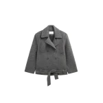 The Frankie Shop Scothern Brushed Wool Peacoat - Grey Melange - Oversized Minimalist Coats in Grey - Shop at Luxury Shoes 