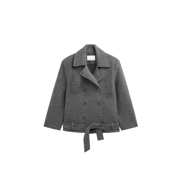 The Frankie Shop Scothern Brushed Wool Peacoat - Grey Melange - Oversized Minimalist Coats in Grey - Shop at Luxury Shoes 