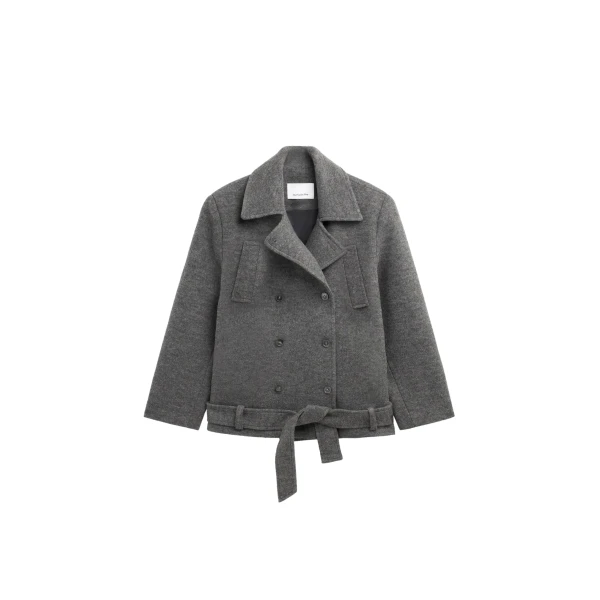 The Frankie Shop Scothern Brushed Wool Peacoat - Grey Melange - Oversized Minimalist Coats in Grey - Shop at Luxury Shoes 