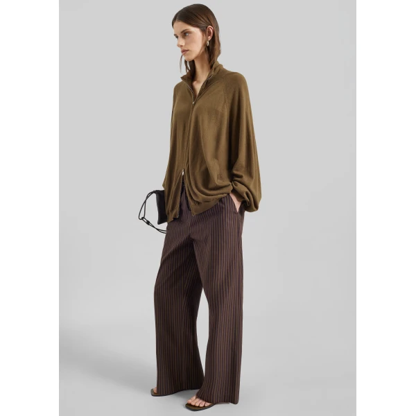 The Frankie Shop Seia Cotton Drawstring Pants - Burgundy Stripe - Oversized Minimalist Pants in Multicolour - Shop at Luxury Shoes 
