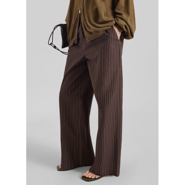 The Frankie Shop Seia Cotton Drawstring Pants - Burgundy Stripe - Oversized Minimalist Pants in Multicolour - Shop at Luxury Shoes 