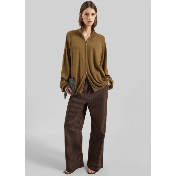 The Frankie Shop Seia Cotton Drawstring Pants - Burgundy Stripe - Oversized Minimalist Pants in Multicolour - Shop at Luxury Shoes 