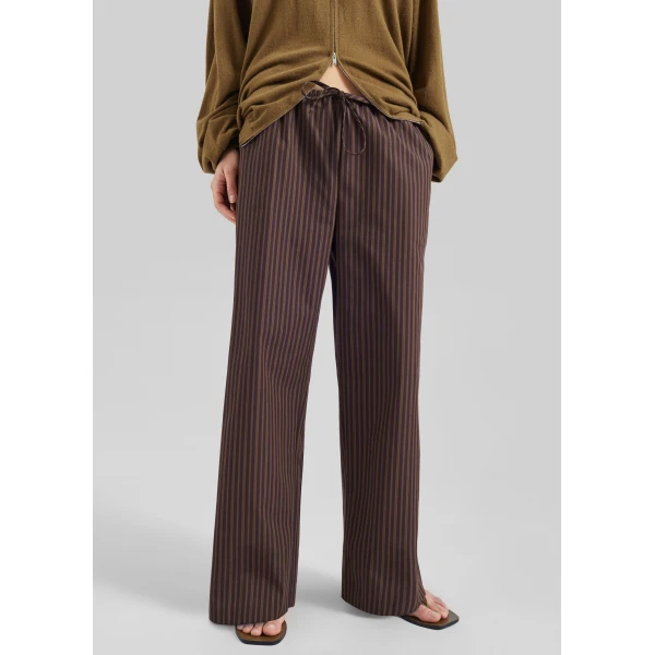 The Frankie Shop Seia Cotton Drawstring Pants - Burgundy Stripe - Oversized Minimalist Pants in Multicolour - Shop at Luxury Shoes 