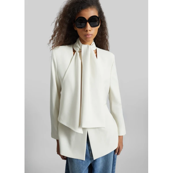The Frankie Shop Seika Scarf Blazer - Ivory - Oversized Minimalist Jackets in Ivory - Shop at Luxury Shoes 