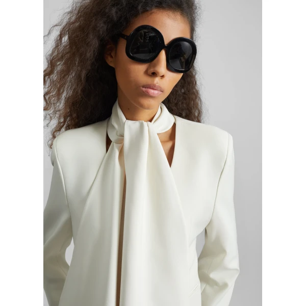 The Frankie Shop Seika Scarf Blazer - Ivory - Oversized Minimalist Jackets in Ivory - Shop at Luxury Shoes 