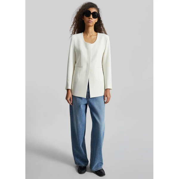 The Frankie Shop Seika Scarf Blazer - Ivory - Oversized Minimalist Jackets in Ivory - Shop at Luxury Shoes 
