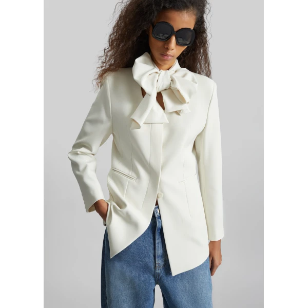 The Frankie Shop Seika Scarf Blazer - Ivory - Oversized Minimalist Jackets in Ivory - Shop at Luxury Shoes 
