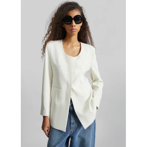 The Frankie Shop Seika Scarf Blazer - Ivory - Oversized Minimalist Jackets in Ivory - Shop at Luxury Shoes 