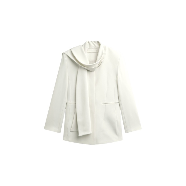 The Frankie Shop Seika Scarf Blazer - Ivory - Oversized Minimalist Jackets in Ivory - Shop at Luxury Shoes 