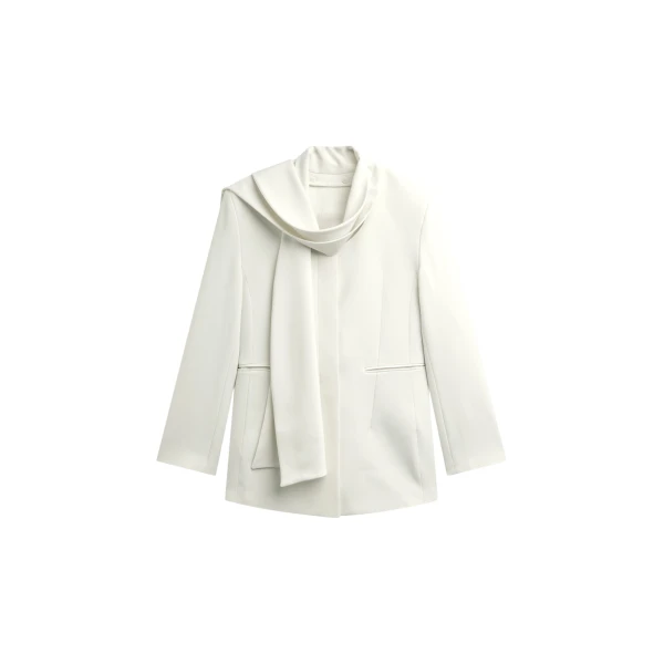 The Frankie Shop Seika Scarf Blazer - Ivory - Oversized Minimalist Jackets in Ivory - Shop at Luxury Shoes 
