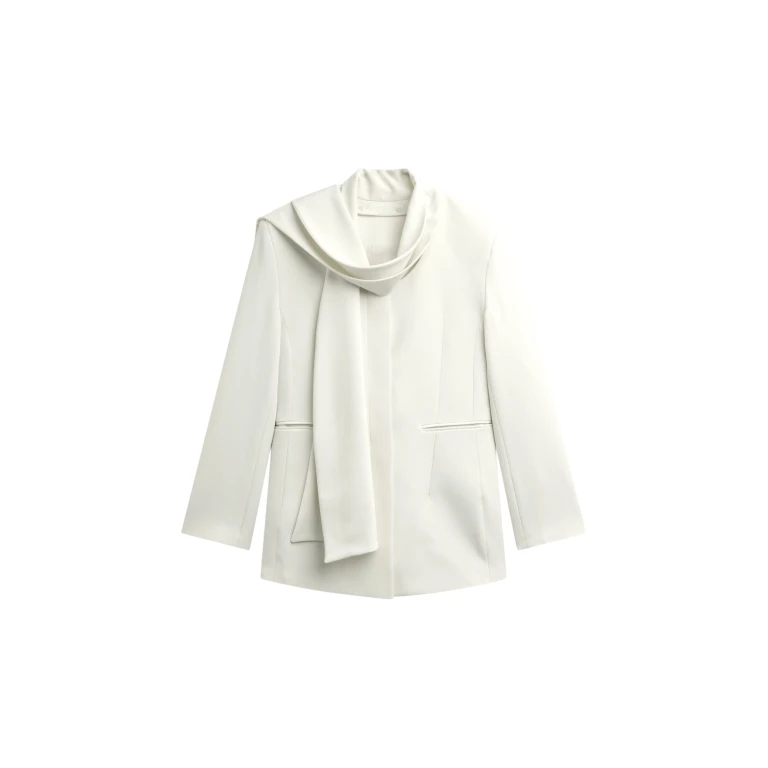 The Frankie Shop Seika Scarf Blazer - Ivory - Oversized Minimalist Jackets in Ivory - Shop at Luxury Shoes 