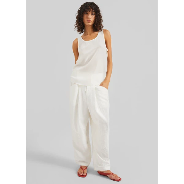 The Frankie Shop Senart Barrel Leg Pants - Ivory - Oversized Minimalist Pants in Ivory - Shop at Luxury Shoes 