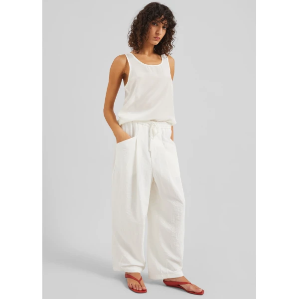 The Frankie Shop Senart Barrel Leg Pants - Ivory - Oversized Minimalist Pants in Ivory - Shop at Luxury Shoes 