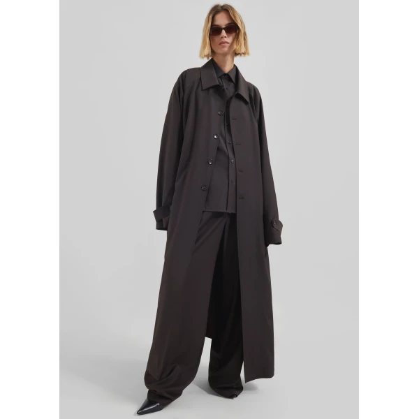 The Frankie Shop Shay Trench Coat - Brown - Oversized Minimalist Coats in Beige - Shop at Luxury Shoes 