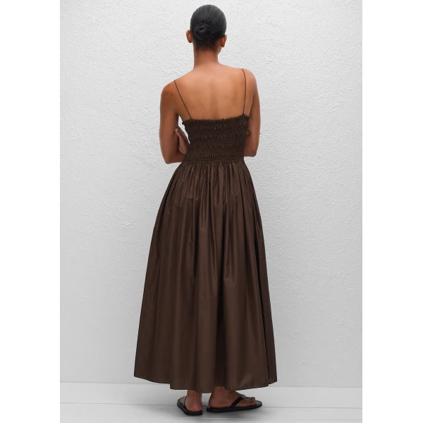 The Frankie Shop Shirred Bodice Dress - Chocolate - Oversized Minimalist Dresses in Beige - Shop at Luxury Shoes 