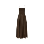 The Frankie Shop Shirred Bodice Dress - Chocolate - Oversized Minimalist Dresses in Beige - Shop at Luxury Shoes 