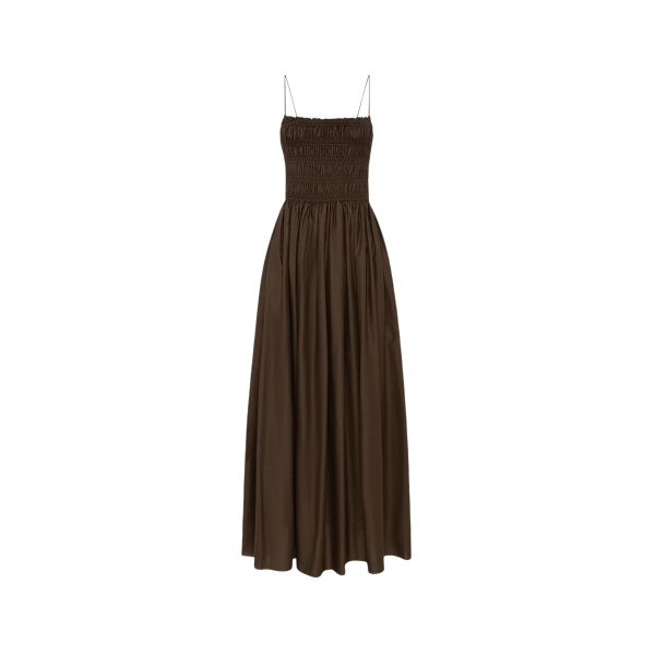 The Frankie Shop Shirred Bodice Dress - Chocolate - Oversized Minimalist Dresses in Beige - Shop at Luxury Shoes 