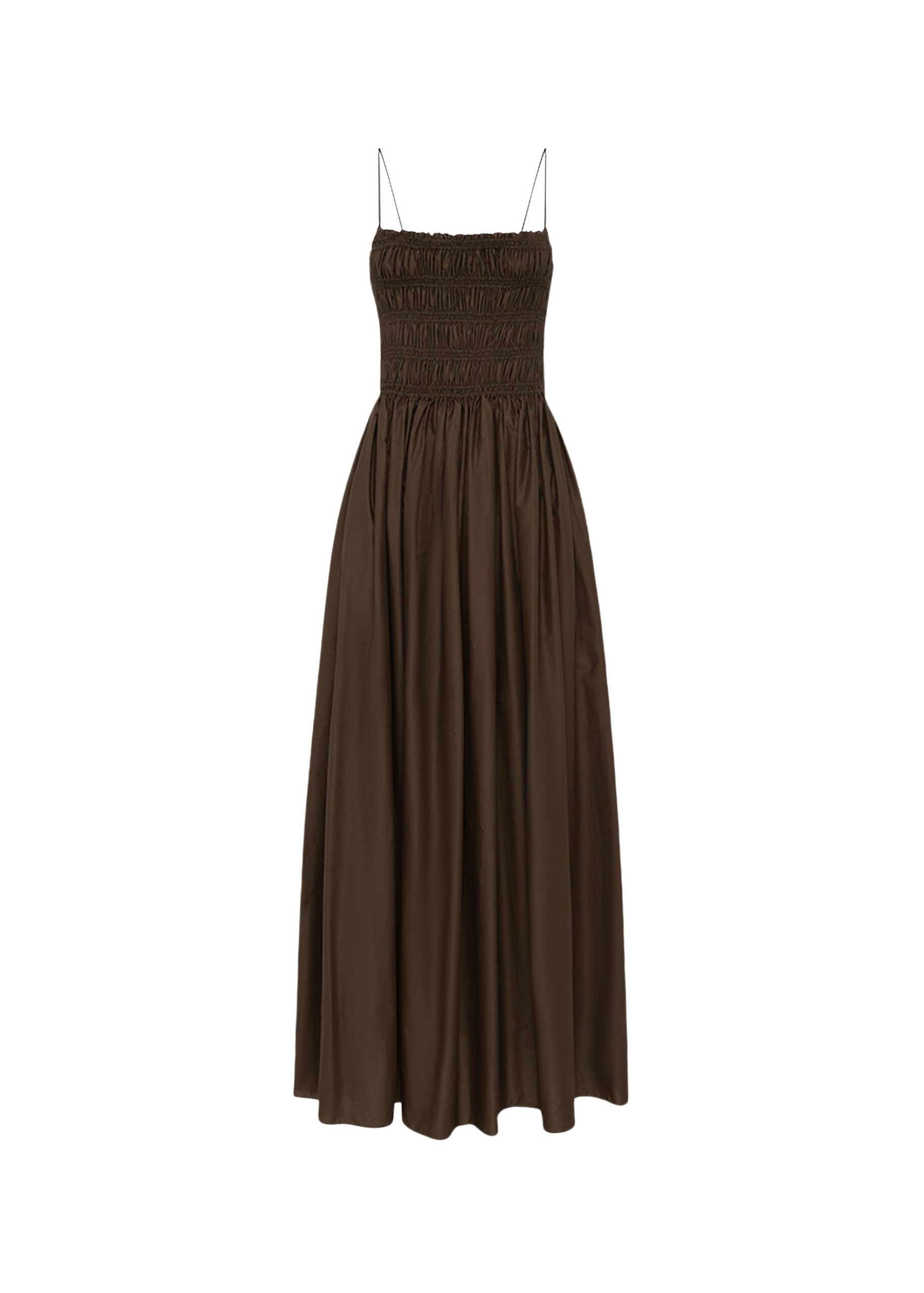 The Frankie Shop Shirred Bodice Dress - Chocolate - Oversized Minimalist Dresses in Beige - Shop at Luxury Shoes 