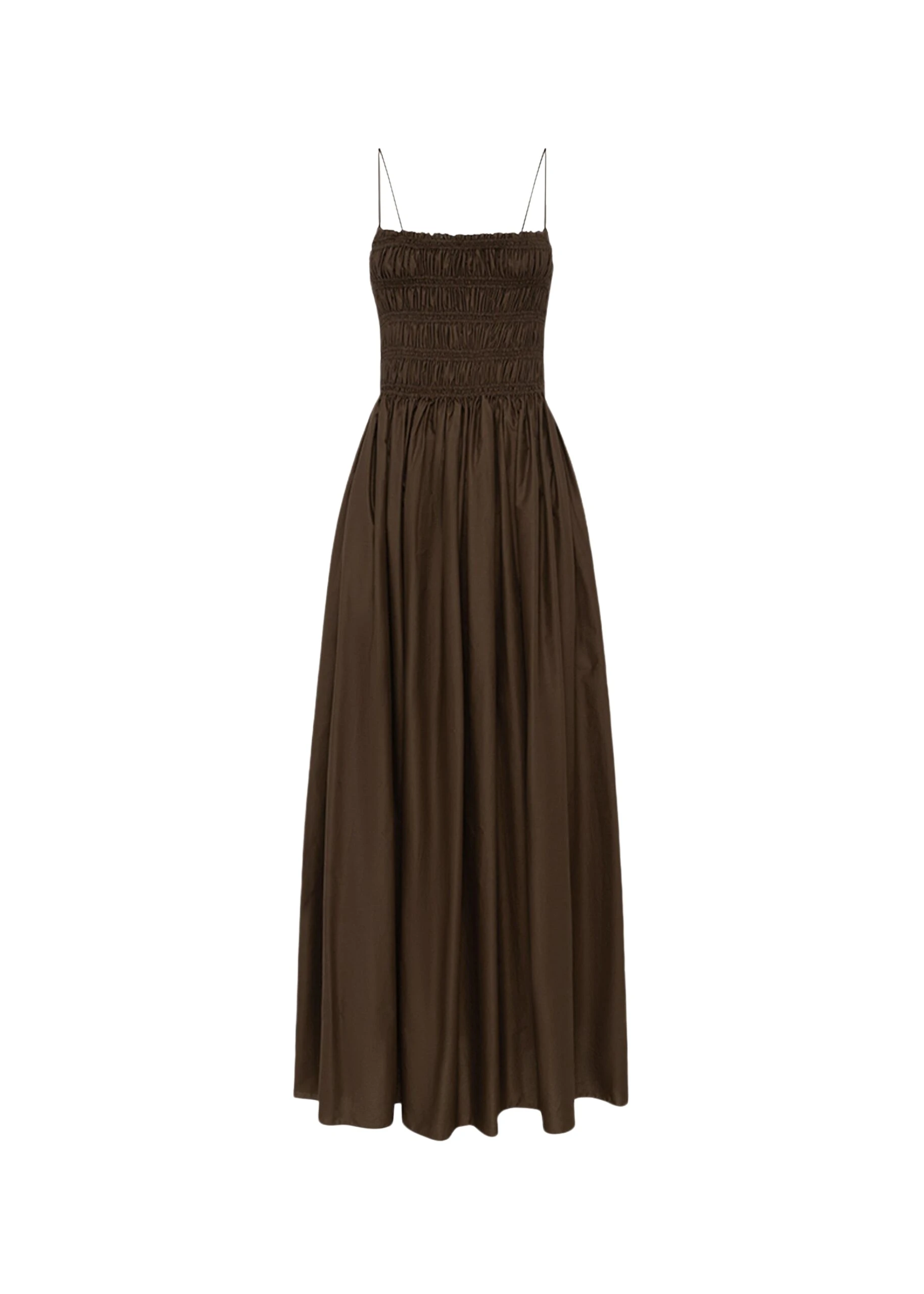 The-Frankie-Shop-Shirred-Bodice-Dress-Chocolate-coveti-scaled12146_nobg The Frankie Shop Shirred Bodice Dress - Chocolate - Oversized Minimalist Dresses in Beige - Shop at Luxury Shoes