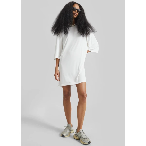 The Frankie Shop Sian Oversized T-Shirt Dress - White - Oversized Minimalist Dresses in White - Shop at Luxury Shoes 