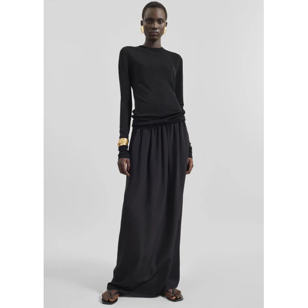 The Frankie Shop Sibena Silk Maxi Skirt - Black - Oversized Minimalist Skirts in Black - Shop at Luxury Shoes 