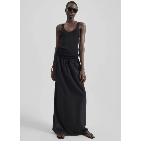 The Frankie Shop Sibena Silk Maxi Skirt - Black - Oversized Minimalist Skirts in Black - Shop at Luxury Shoes 