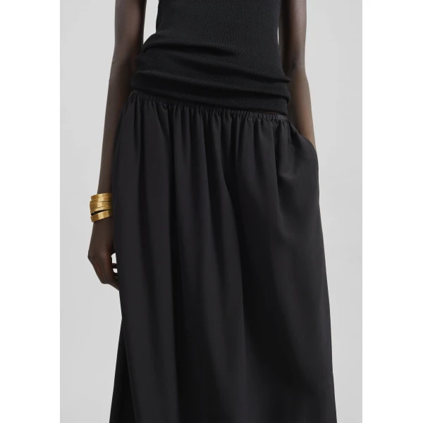The Frankie Shop Sibena Silk Maxi Skirt - Black - Oversized Minimalist Skirts in Black - Shop at Luxury Shoes 