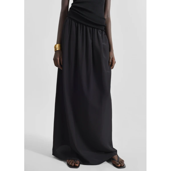 The Frankie Shop Sibena Silk Maxi Skirt - Black - Oversized Minimalist Skirts in Black - Shop at Luxury Shoes 