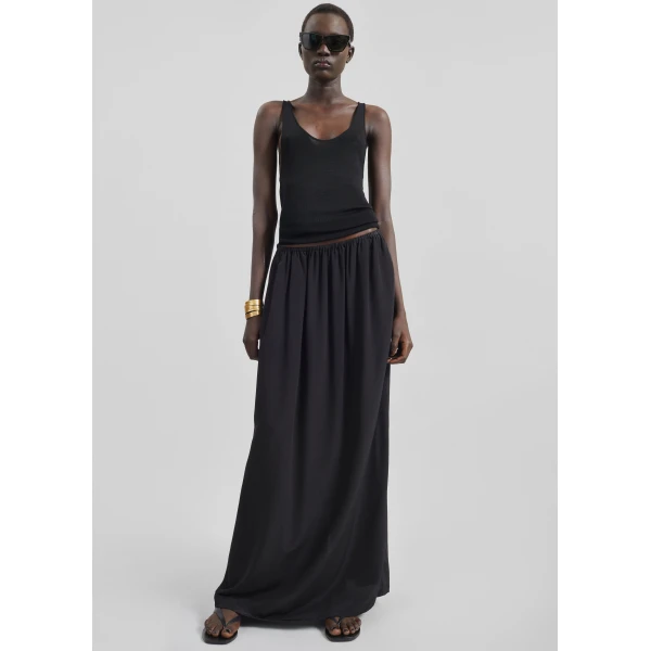 The Frankie Shop Sibena Silk Maxi Skirt - Black - Oversized Minimalist Skirts in Black - Shop at Luxury Shoes 