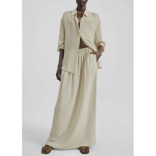 The Frankie Shop Sibena Silk Maxi Skirt - Cement - Oversized Minimalist Skirts in Grey - Shop at Luxury Shoes 